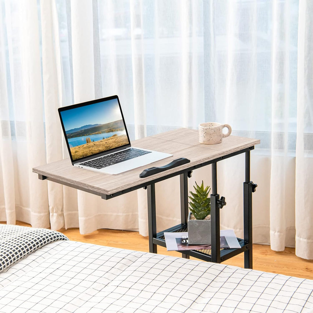 COSTWAY Laptoptisch mit höhen- und neigungsverstellbar, 3 Ebenen Beistelltisch, C-förmiger Sofatisch
