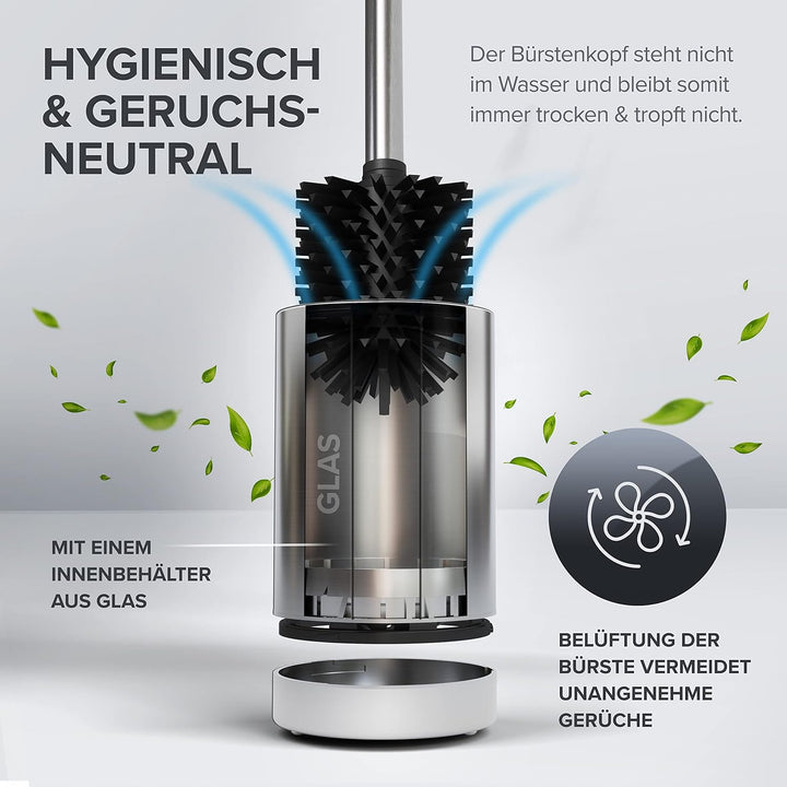 ovimar Toilettenbürste Tuno Silber | Silikon Klobürste | Belüftungsfunktion | frei stehend | Bürsten