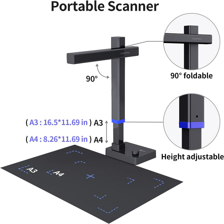 CZUR Shine Ultra Pro 24 MP Professionelle Dokumentenkamera Faltbarer Dokumentenscanner A3 Buchscanne