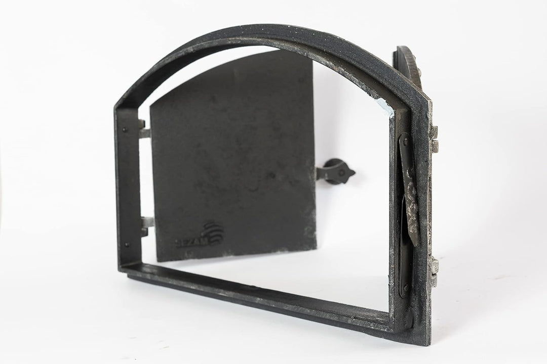 SEZAM doppelte Backofentür aus Gusseisen mit Türriegel, Nietenoptik, Pizzaofentür - Brotofen - Stein