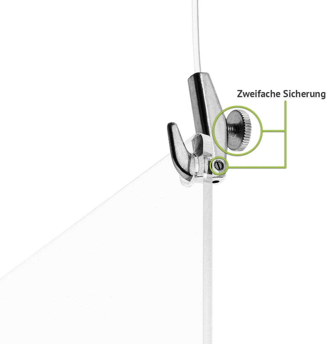 Spuckschutz zum Aufhängen aus Acrylglas inkl. 2x 2m Seil und 2 Haken quer oder hoch Virenschutz, Hus