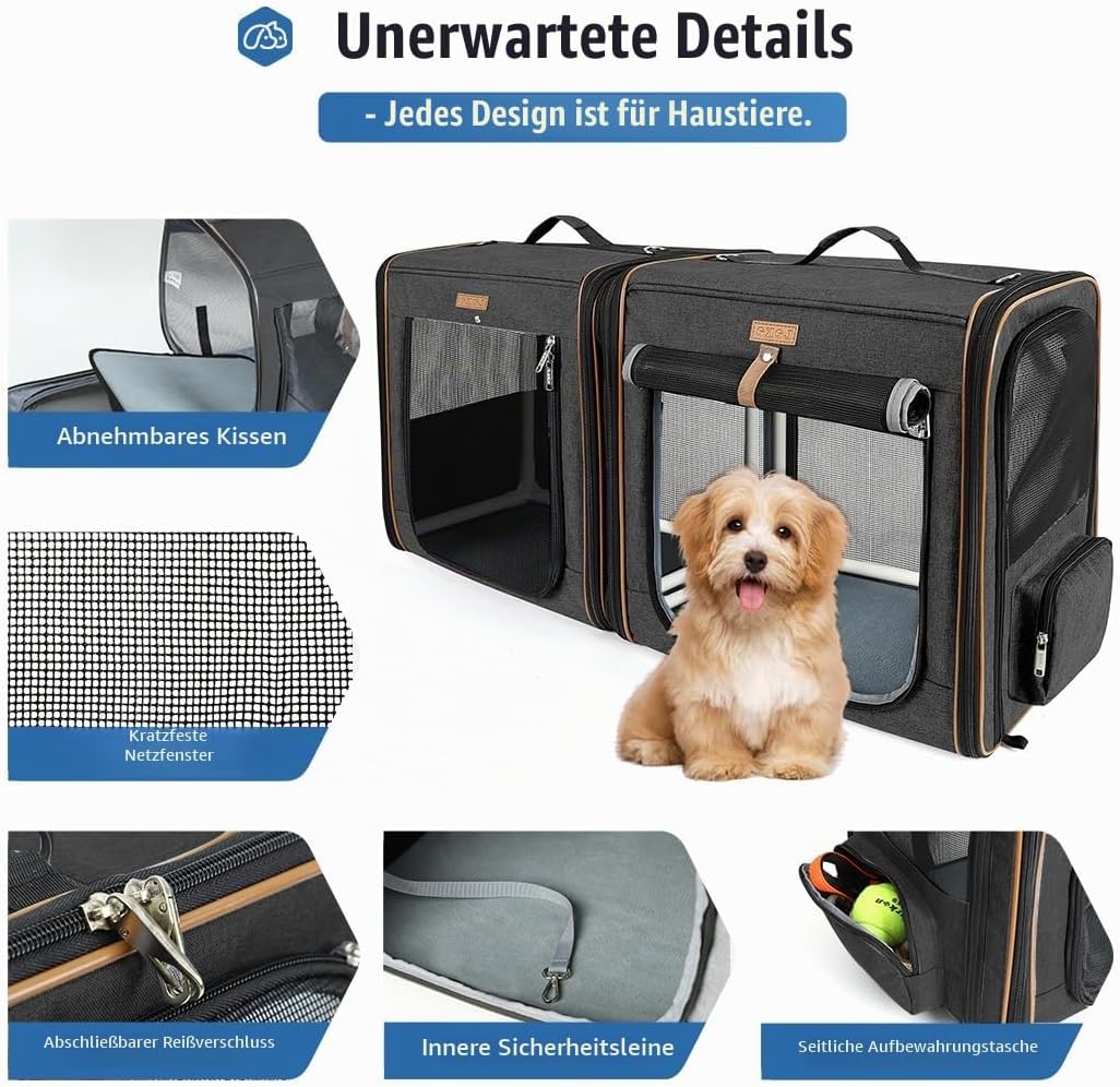 2-in-1 Hundebox Transportbox Katze für Mittelgrosses Haustier, Faltbare Katzentransportbox mit Stark