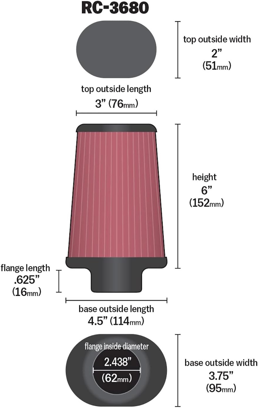 K&N RC-3680 KFZ und Motorrad Universal Chrom Filter Rot