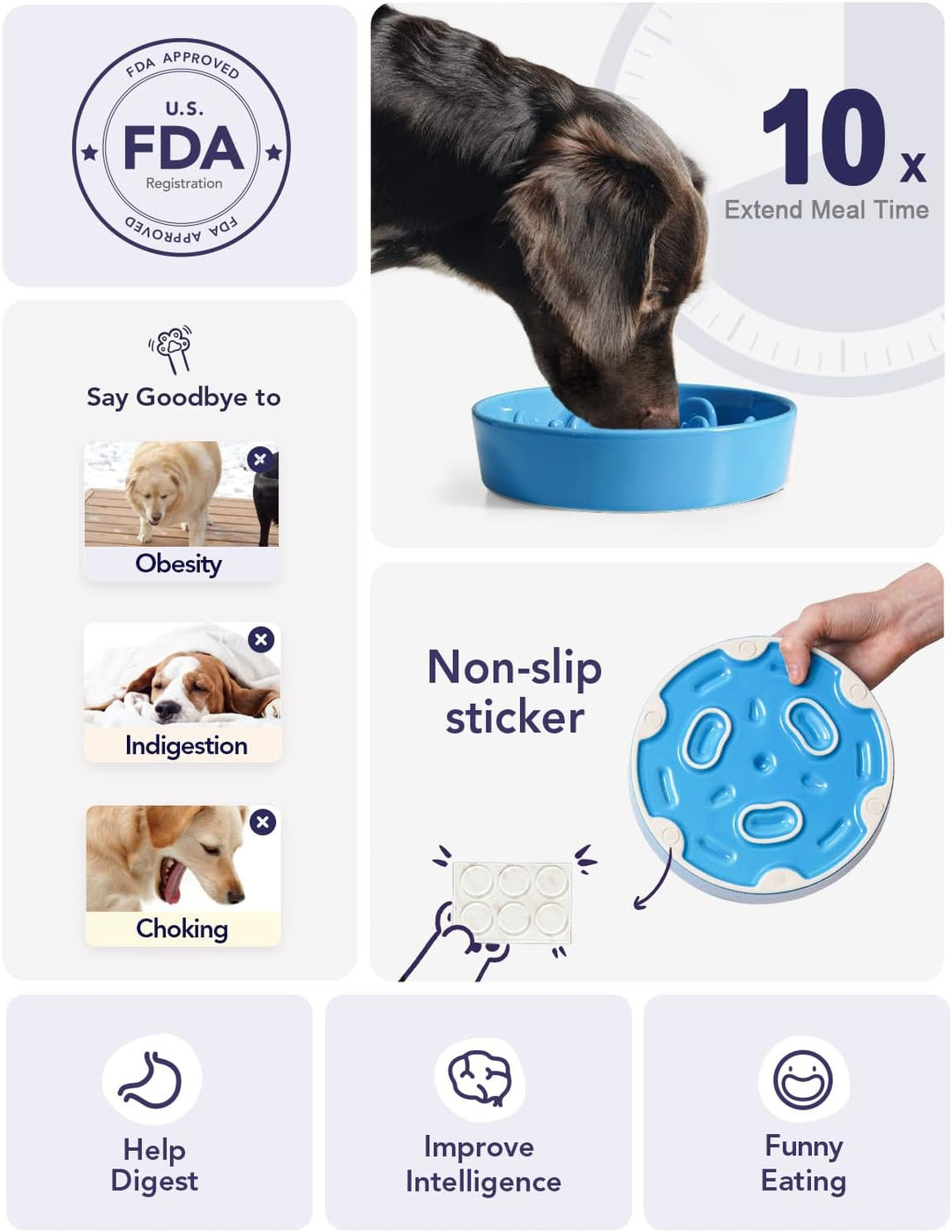 LE TAUCI Hundenapf aus Keramik, Antischlingnapf für Mittelgrosse und Kleine Hunde, Langsam Fressen u