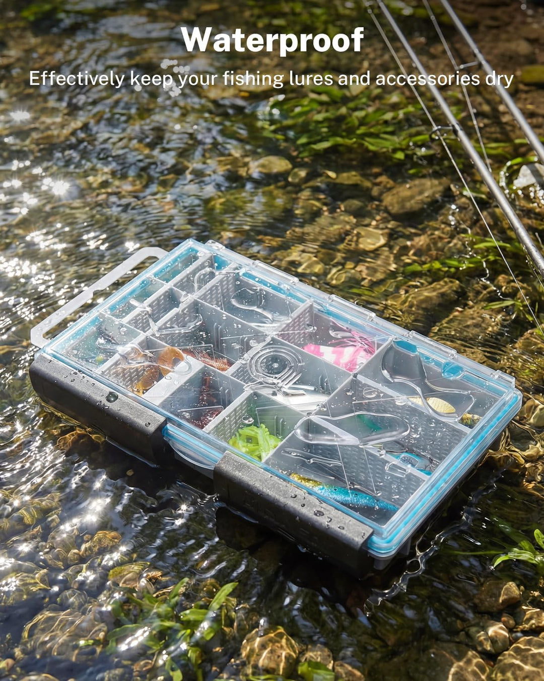 Gonex Köderboxen Angeln 2er-Pack, Wasserdichte Angelboxen mit Verstellbaren Fächern, Transparente Tr