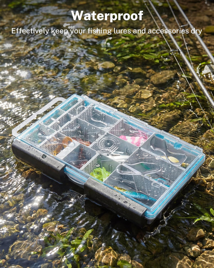 Gonex Köderboxen Angeln 2er-Pack, Wasserdichte Angelboxen mit Verstellbaren Fächern, Transparente Tr