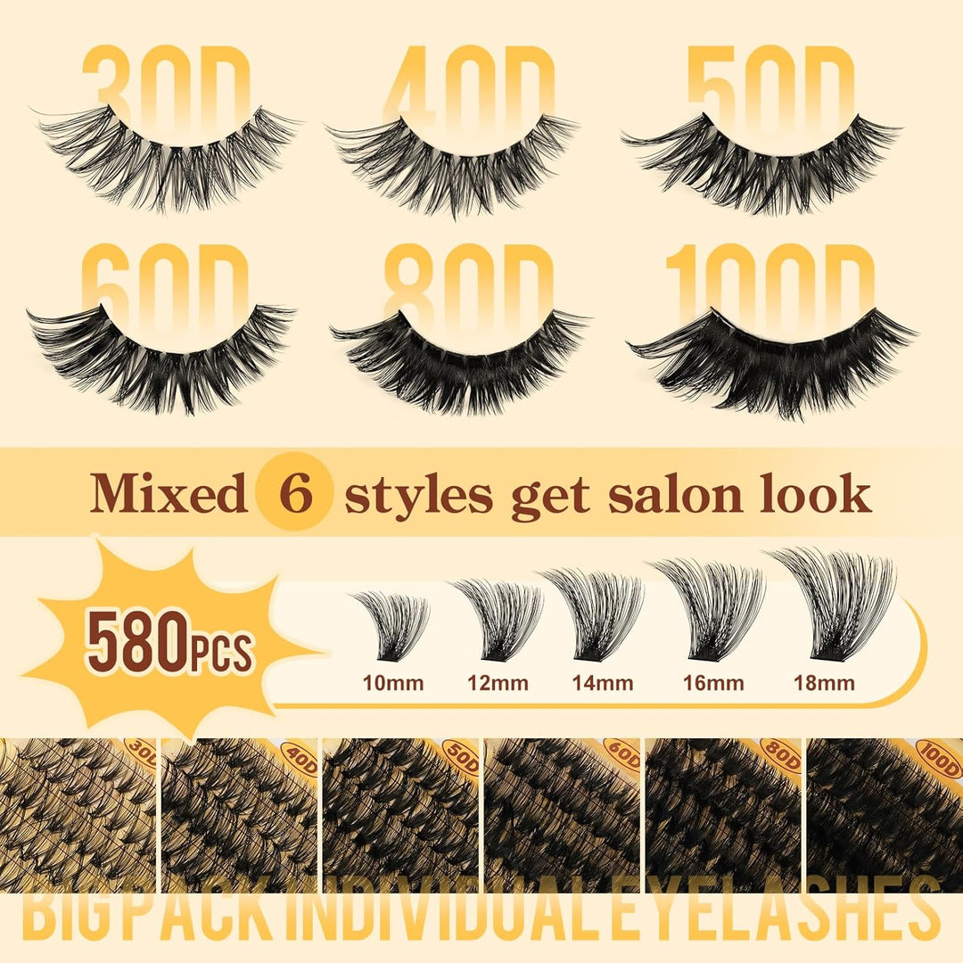 QUEWEL Wimpern Extensions Set, gemischte Längen 10-18 mm Lash Cluster, dicke Lash Extension Set mit