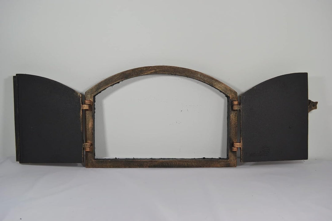 SEZAM doppelte Backofentür aus Gusseisen mit Türriegel, Nietenoptik, Pizzaofentür - Brotofen - Stein