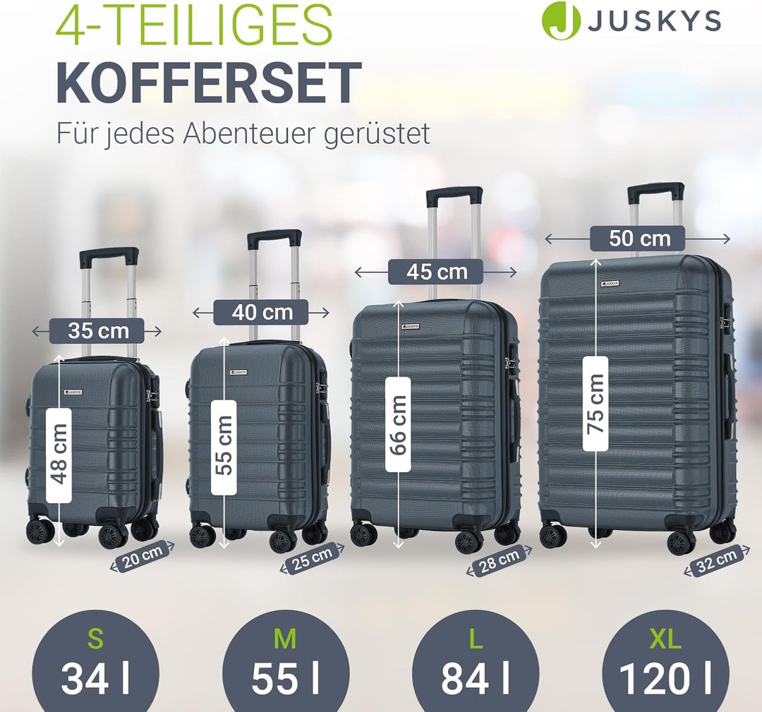 Juskys Hartschale Kofferset Reisekoffer 4 teilig - Zahlenschloss, geräuscharme 360° Rollen gross, Te
