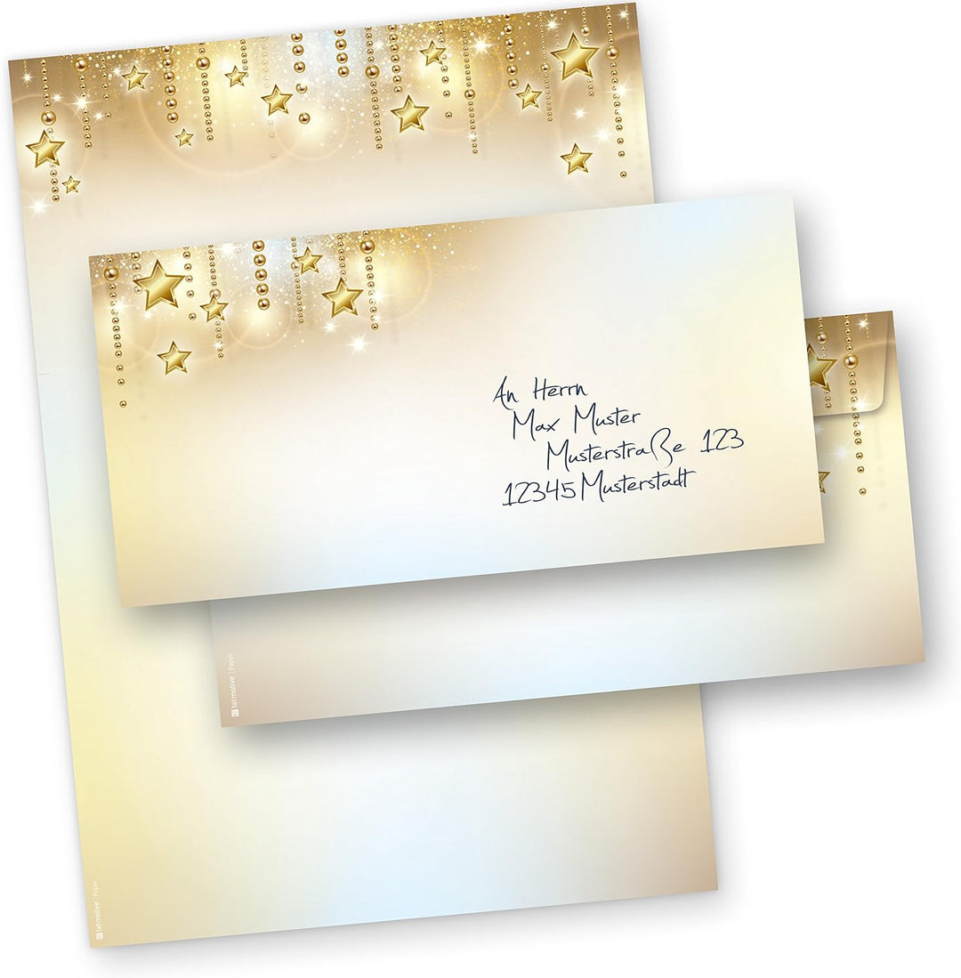 Briefpapier Weihnachten STARDREAMS (100 Sets ohne Fenster) DIN A4 90g Weihnachtsbriefpapier mit Umsc