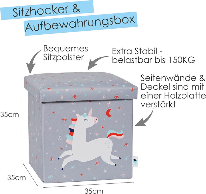 Love IT Store IT Sitzhocker mit Stauraum - Kiste mit Deckel aus Stoff - Verstärkt mit Holz - Belastb