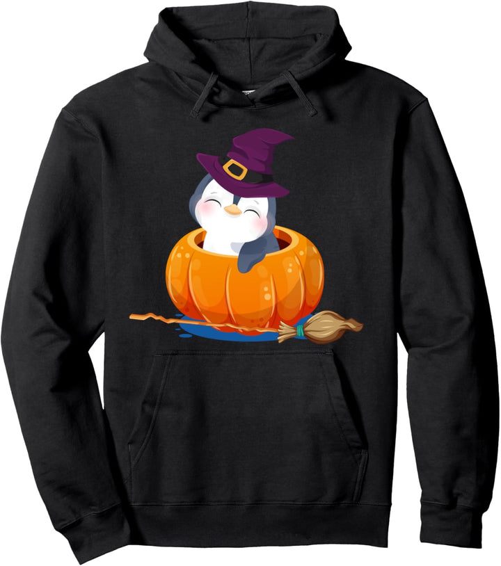 Hexe Besenstiel Kürbis Halloween Pinguine Flippers Pinguin Pullover Hoodie
