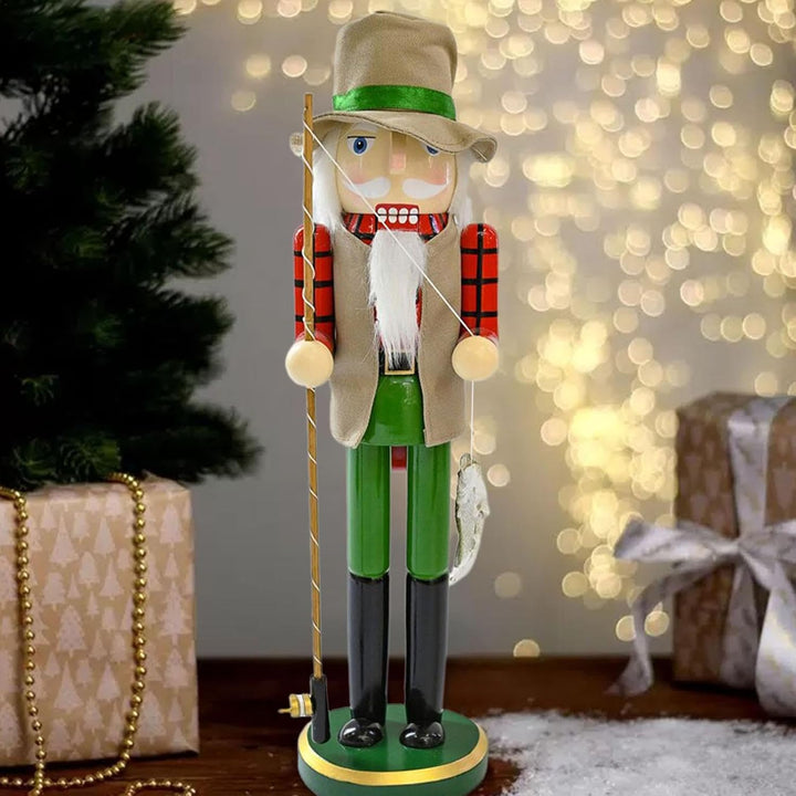 Nussknacker-Figur, 38 cm, Weihnachtsdekoration, -Ornament, Nussknacker-Dekoration, -Angler mit Angel