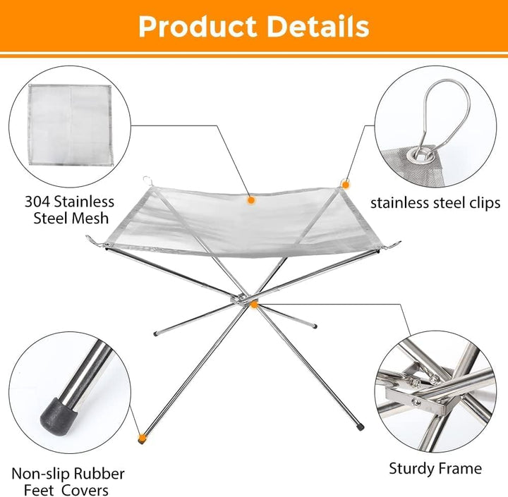 Tragbare Feuerstelle für Outdoor-Camping, 56cm Faltbare Edelstahlgeflecht Feuerstelle Grill-Feuersch