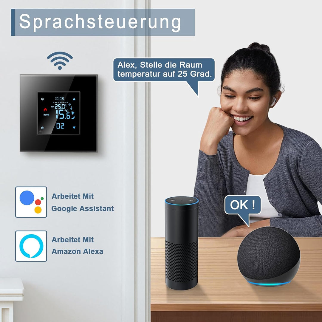 CNBINGO Smart Thermostat Unterputz mit Kristall Glasscheibe WLAN Digital Raumthermostat Kompatibel m