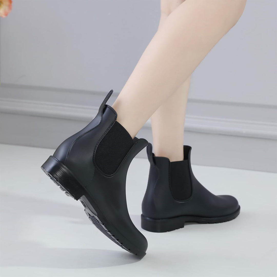 Acfoda Unisex-Erwachsene Gummistiefel Wasserdicht mit Blockabsatz, Gr.35-43 42 EU Schwarz, 42 EU Sch