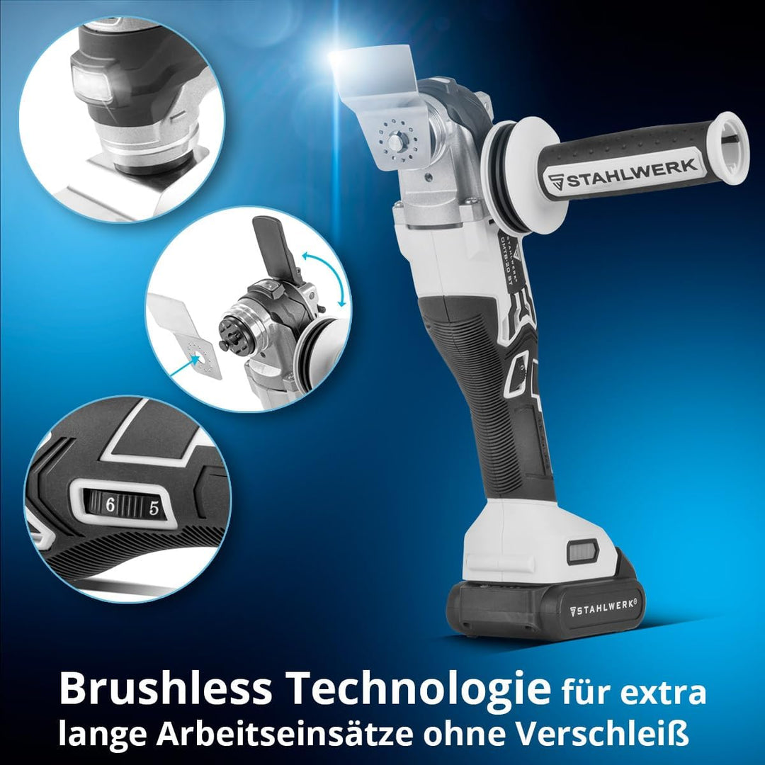 STAHLWERK Oszillierendes Akku-Multifunktionswerkzeug 20 V Akku-System (OMTB-20 ST) – 900 Watt, 10.50