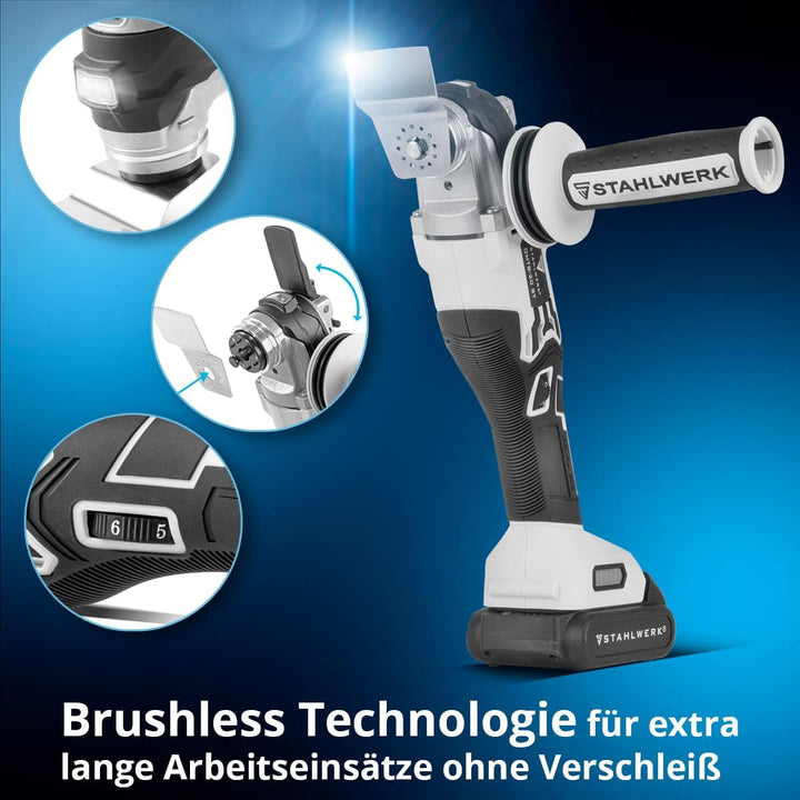 STAHLWERK Oszillierendes Akku-Multifunktionswerkzeug 20 V Akku-System (OMTB-20 ST) – 900 Watt, 10.50
