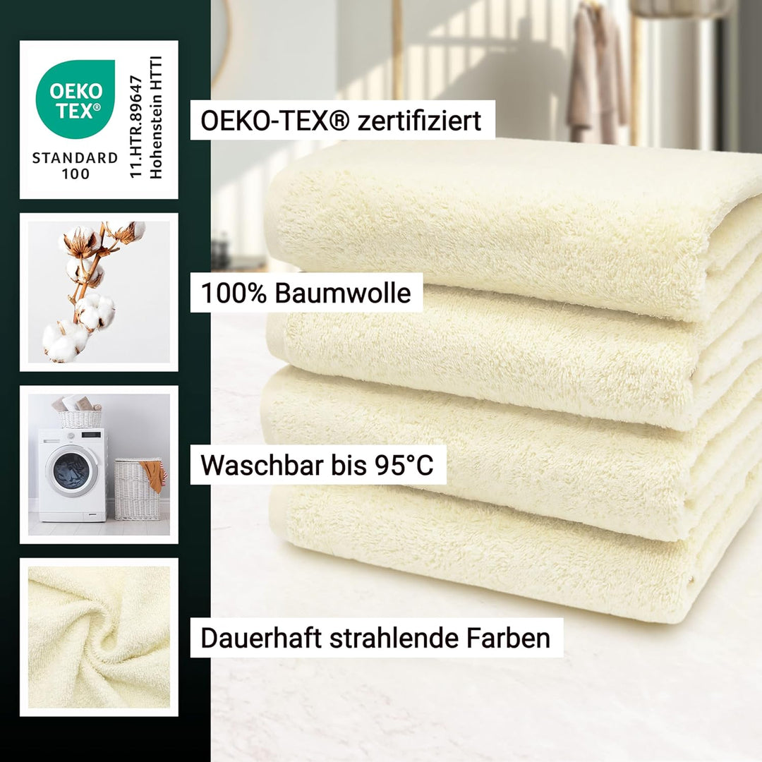 ZOLLNER 4er Set Handtücher, 50x100 cm, Baumwolle, Kochfest, Natur Natur 4x Handtücher, Natur 4x Hand