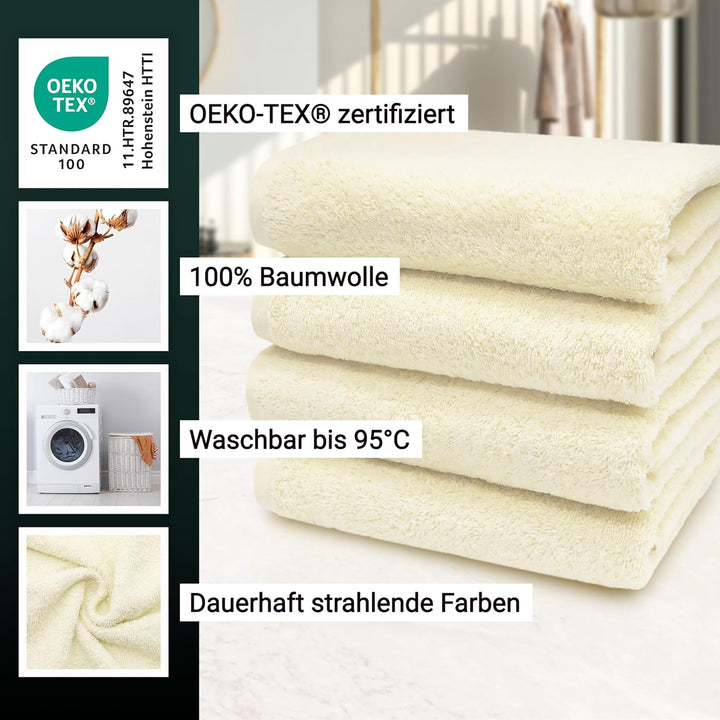 ZOLLNER 4er Set Handtücher, 50x100 cm, Baumwolle, Kochfest, Natur Natur 4x Handtücher, Natur 4x Hand