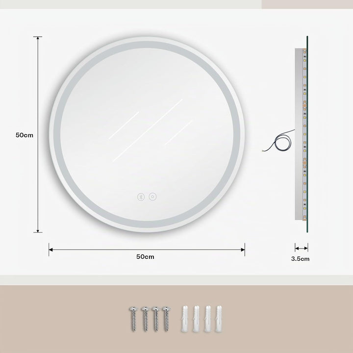 Dripex Badspiegel mit Beleuchtung Rund Led Spiegel mit Bluetooth-Lautsprecher und Touch-Schalter, Di