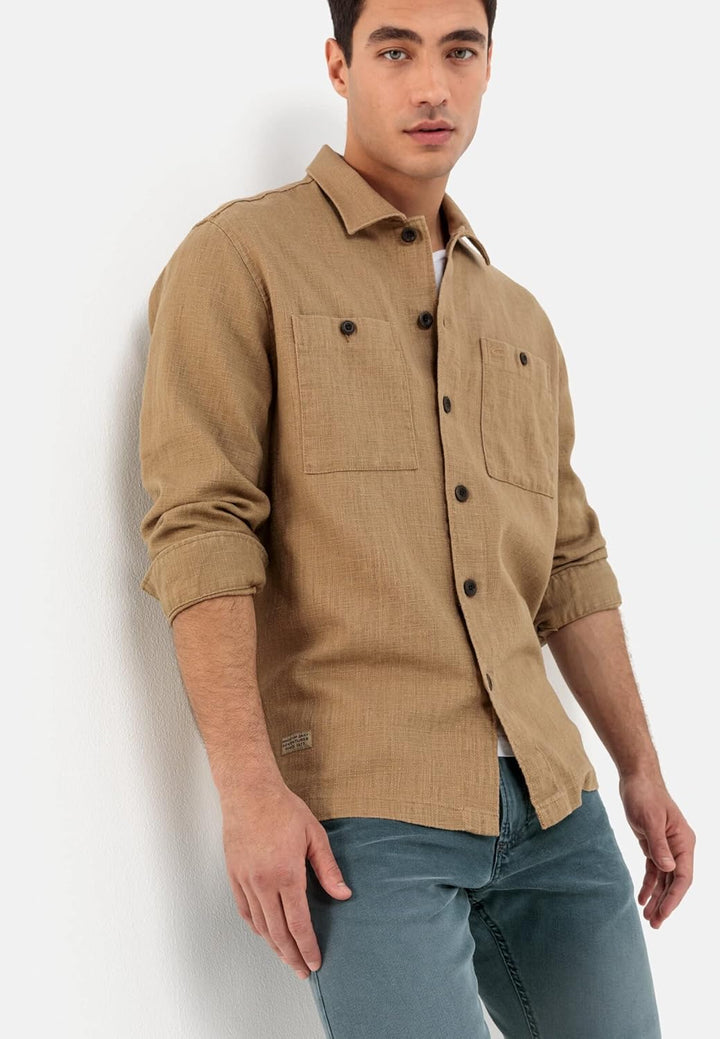 camel active Herren Overshirt aus einem Leinen-Baumwollmix S Braun, S Braun
