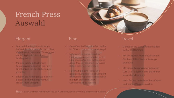 MediMuc Thermo French Press Travel 0,35L - Geniessen Sie unterwegs länger heissen Kaffee in stilvoll