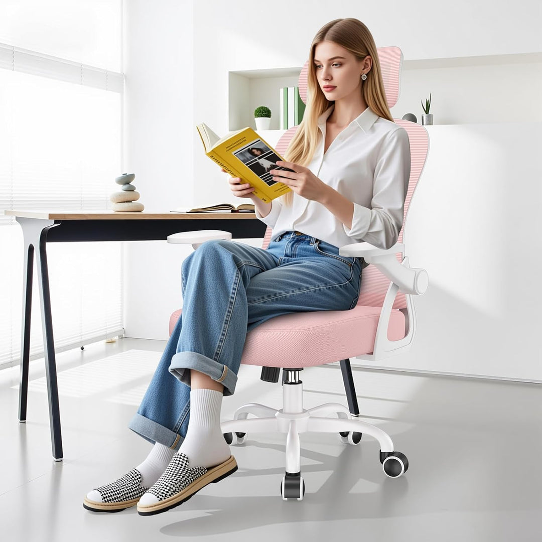 rattantree Bürostuhl Ergonomisch, Schreibtischstuhl mit Hochklappbaren Armlehnen, Kopfstütze und Rüc