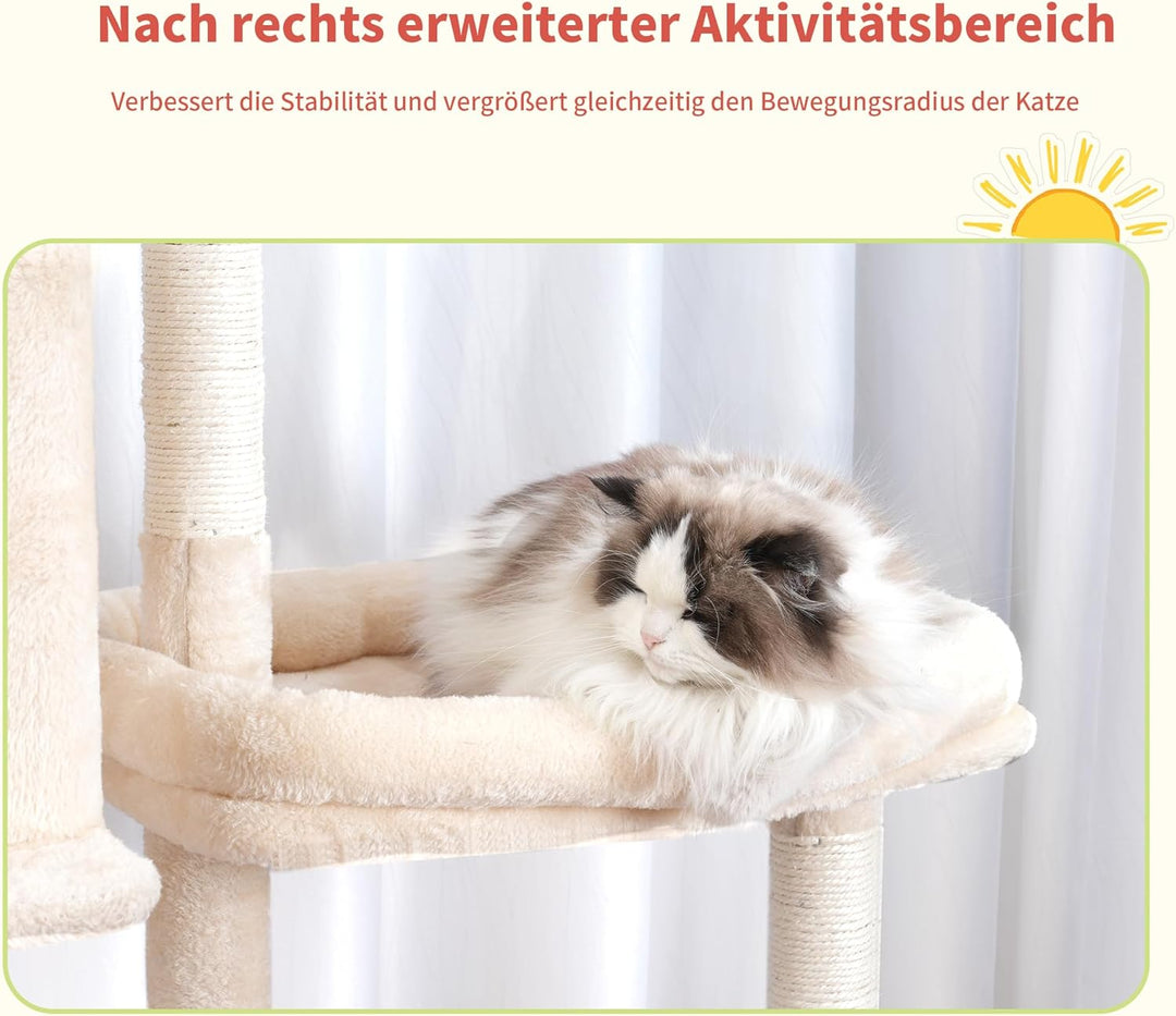 Hey-brother XXL Kratzbaum für gross Katzen, 180 cm hoch Stabil Katzenbaum mit rechts erweitert mit 3