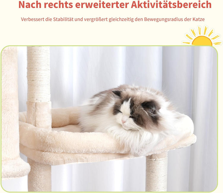 Hey-brother XXL Kratzbaum für gross Katzen, 180 cm hoch Stabil Katzenbaum mit rechts erweitert mit 3