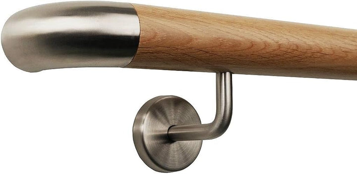 TIBU Eiche Holz Handlauf Geländer 0,3m - 6m, Länge 110 cm, Ende Edelstahlbogen und 2 gewinkelte Halt