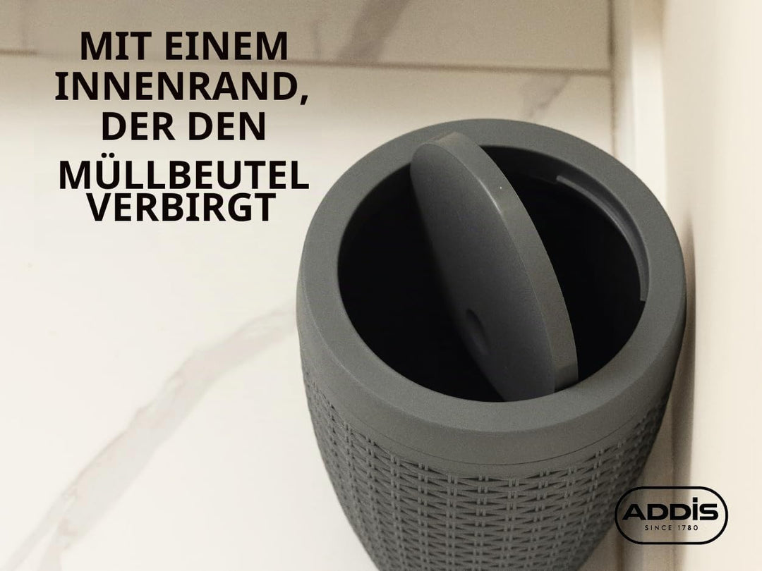 Addis, Rattan-Kunststoff, Plastik, anthrazit, Swing Bin Anthrazit Schwing-Mülleimer, Anthrazit Schwi
