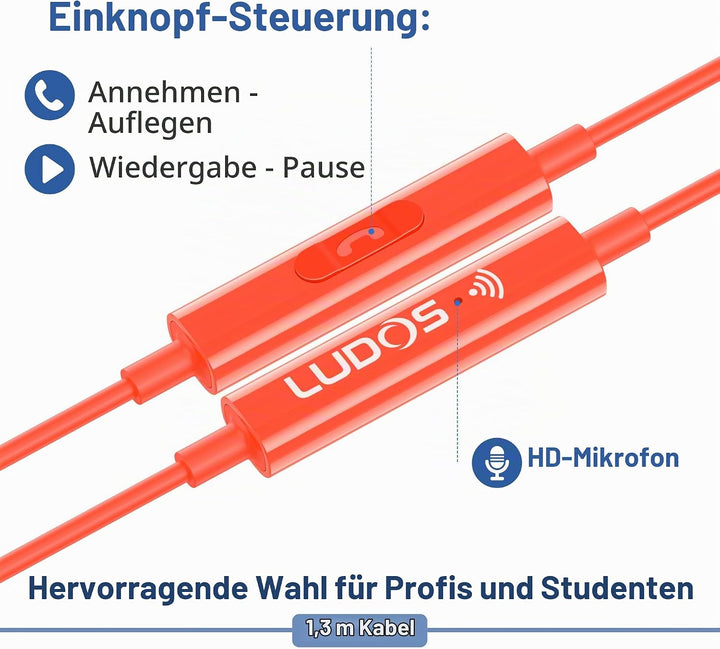 LUDOS Zenith Kopfhörer In Ear Kopfhörer mit Kabel und Mikrofon, 2-Jahre Garantie, In Ear Ohrhörer, 3
