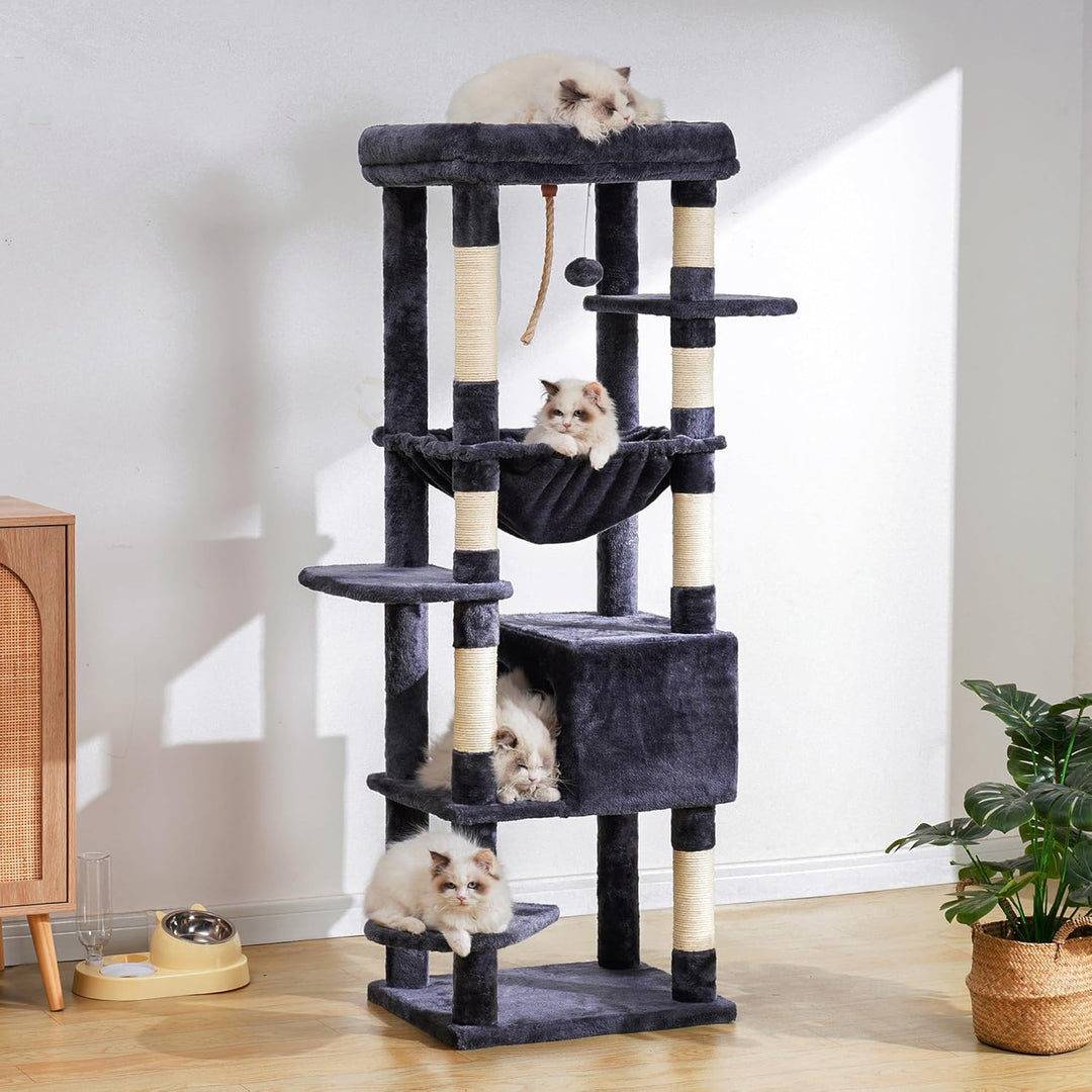 Heybly Kratzbaum, mit Decken, für grosse Katze, Katzenbaum, grosse Plattformen, Höhle, 50 x 50 x 153