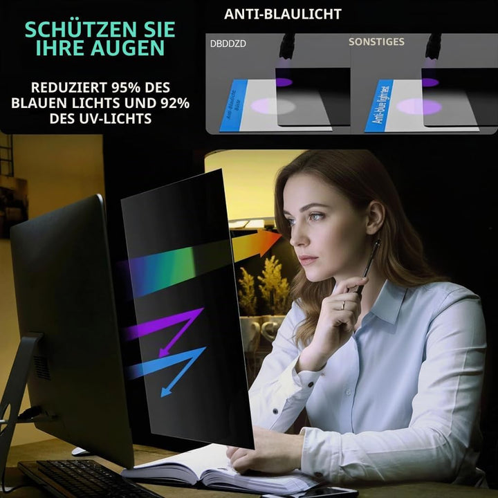 27 Zoll 16:9 Blickschutzfilter Monitor, Anti-Blaulicht &amp; Blendfrei, Abnehmbarer Sichtschutz Bildschi
