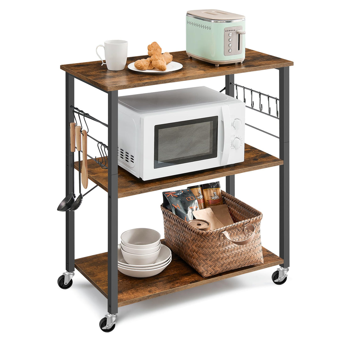 VASAGLE Küchenregal auf Rollen, Servierwagen, 3 Ebenen, Küchenwagen, für Mini-Backofen, Mikrowellen,