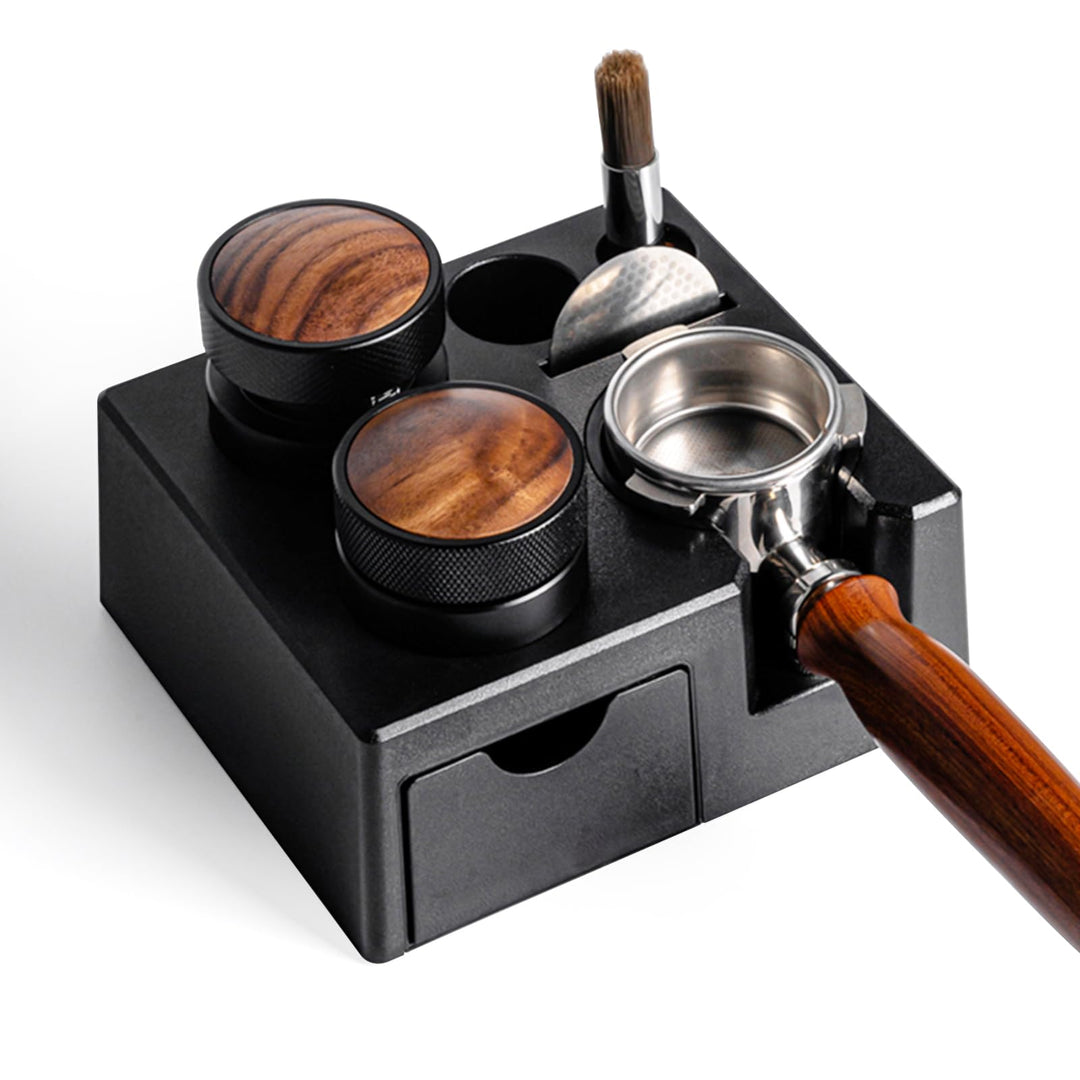 Tamperstation für Barista (51-58mm) | Schwarz Tamper Station aus ABS | Einstellbar Coffee Tamping St