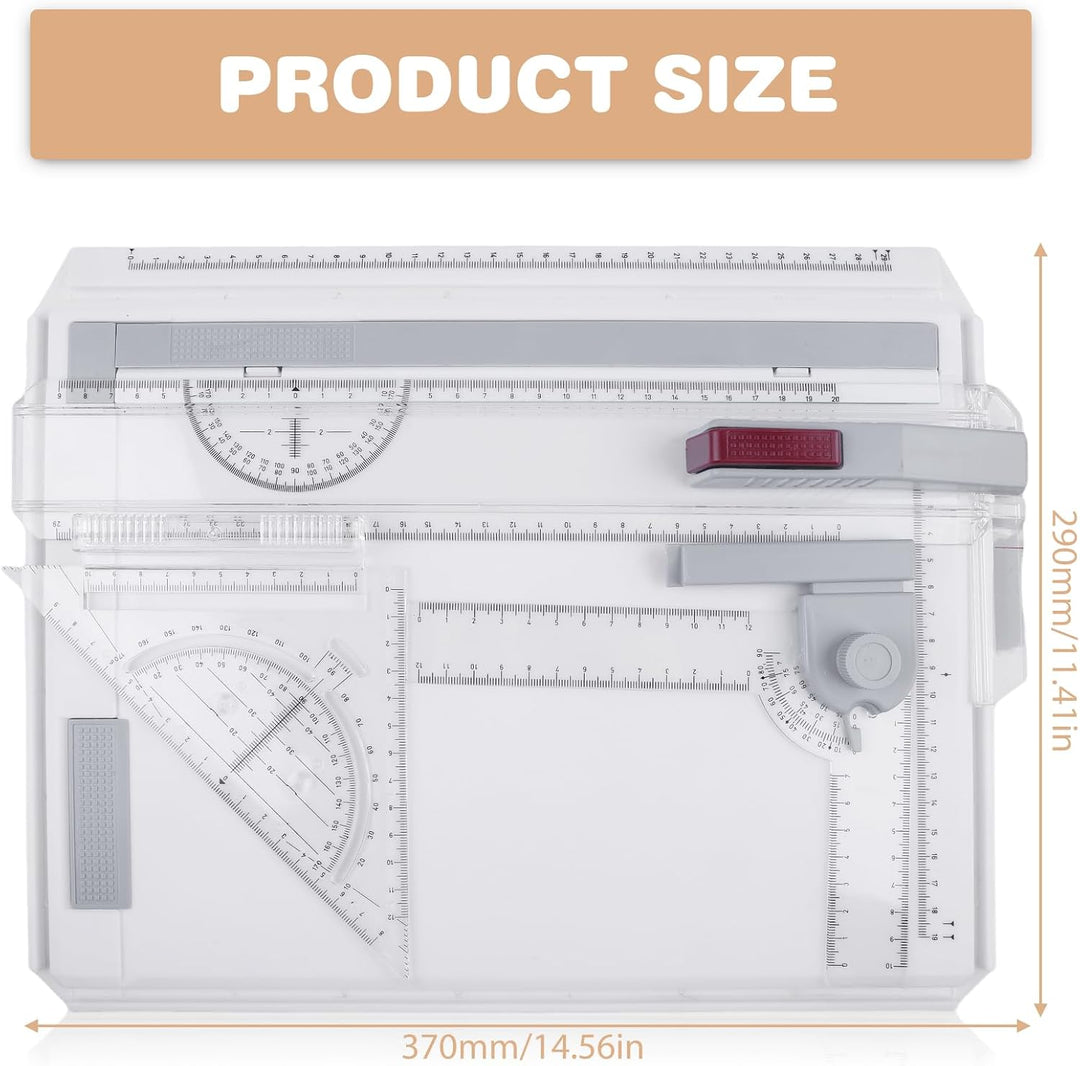 Zeichenbrett A4, DIN Zeichentisch mit Schiebelineal, Multifunktionaler Zeichenplatte Paralleler Bewe