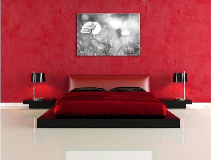Pixxprint Kalifornischer Mohn im Frühling Kunst Kohle Effekt, Format: 100x70 auf Leinwand, 100x70