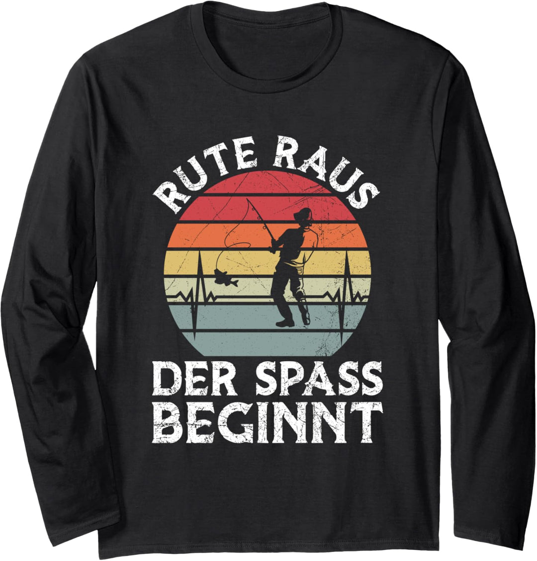 Rute Raus Der Spass Beginnt Angeln Angler Herzschlag Spruch Langarmshirt