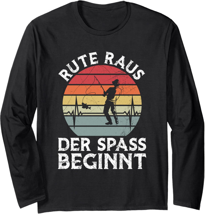 Rute Raus Der Spass Beginnt Angeln Angler Herzschlag Spruch Langarmshirt