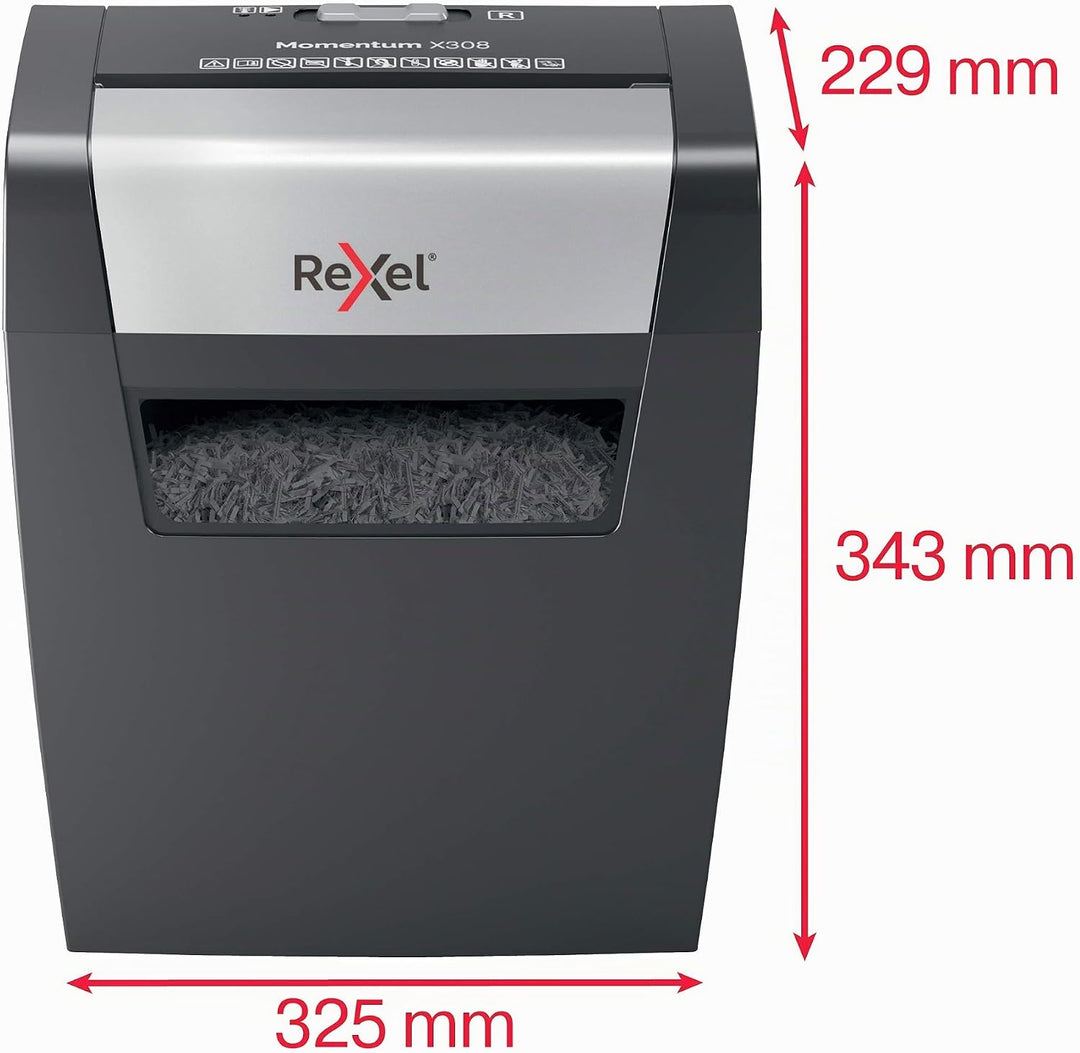 Rexel Aktenvernichter Momentum X308, Partikelschnitt, 9-8 Blatt A4 (70-80 g/m²) Kapazität, Sicherhei