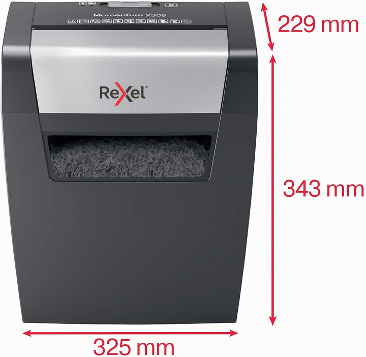 Rexel Aktenvernichter Momentum X308, Partikelschnitt, 9-8 Blatt A4 (70-80 g/m²) Kapazität, Sicherhei