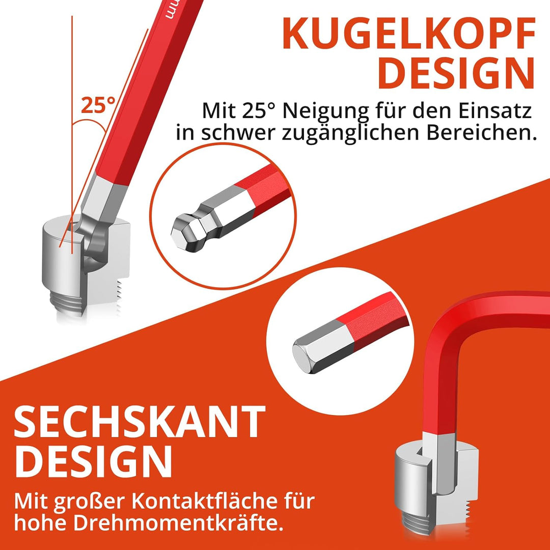 GETLITOOL Innensechskant Satz Lang, 18tlg. Innensechskantschlüssel Kugelkopf Metrisch HX 1,5mm-10mm