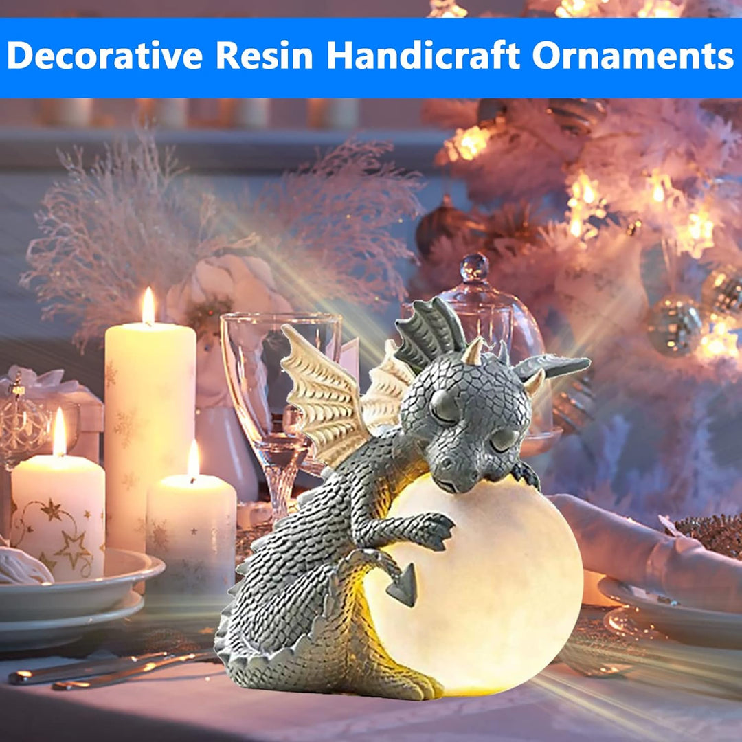 Dekofigur Drache mit Rundes Licht, Drachen Figuren Gartendeko für Draussen, Deko Drache Gartendrache