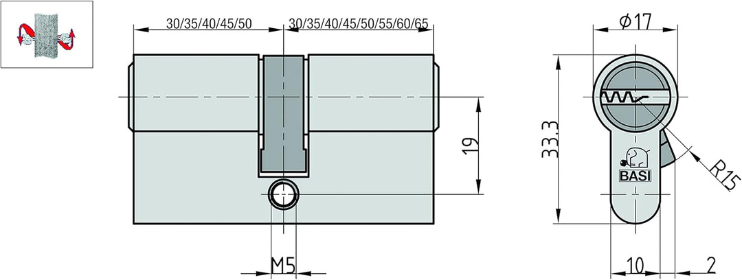 BASI | 2er SET V55 Profil-Doppelzylinder N+G 35/45 mm | Gleichschliessend | Zylinderschloss mit 5 We