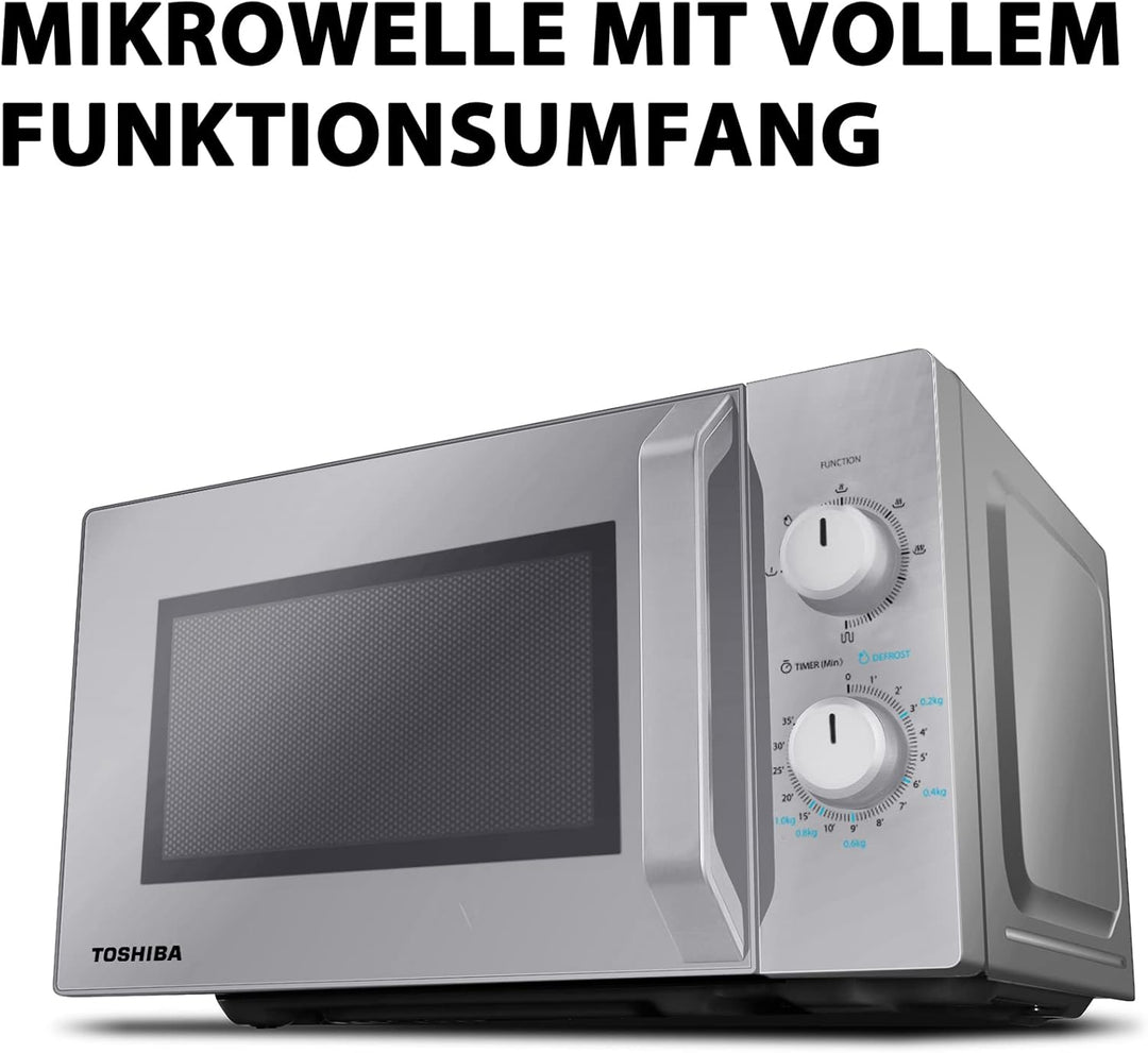 Toshiba Solo-Mikrowelle 20L MW2-MM20PF(SL), Freistehende Mikrowelle, 800W, 5 Leistungsstufen mit pra