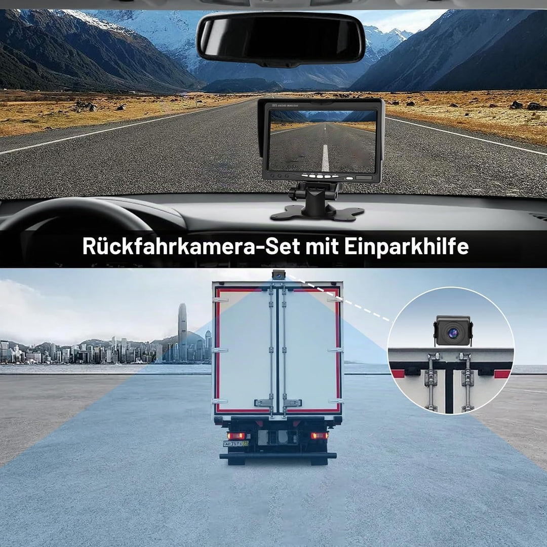 Kairiyard Rückfahrkamera Set mit 7 Zoll HD LCD Monitor &amp; 170° Weitwinkel Rückfahrkamera,Wasserdicht
