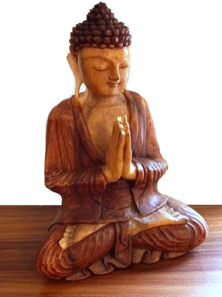 livasia Buddha, Buddhismus Statue, Skulptur aus Holz, Dekofigur (Buddha 30cm betend), Buddha 30cm be
