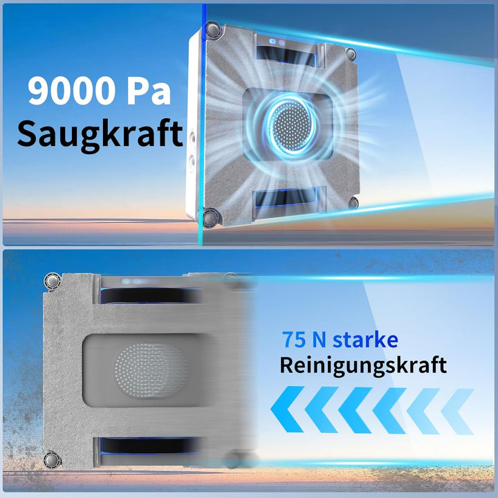 Fensterputzroboter,9000Pa Saugkraft&amp;75N Reinigungskraft,mit 4 Wasser-Sprühdüsen,unterstützt 5 Reinig